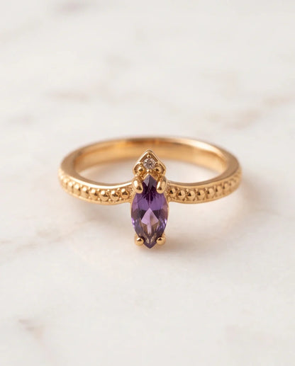 "Amethyst Aura" – Marquise Cut Gold Ring