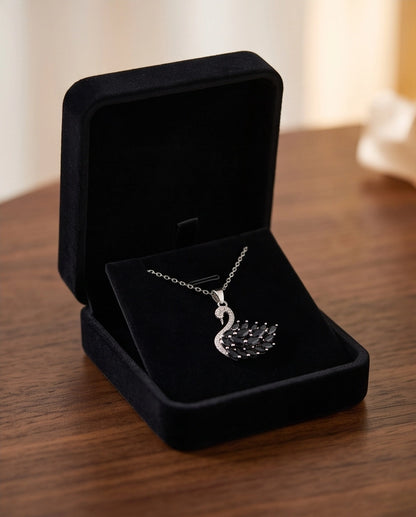 Silver Black Crystal Swan Necklace