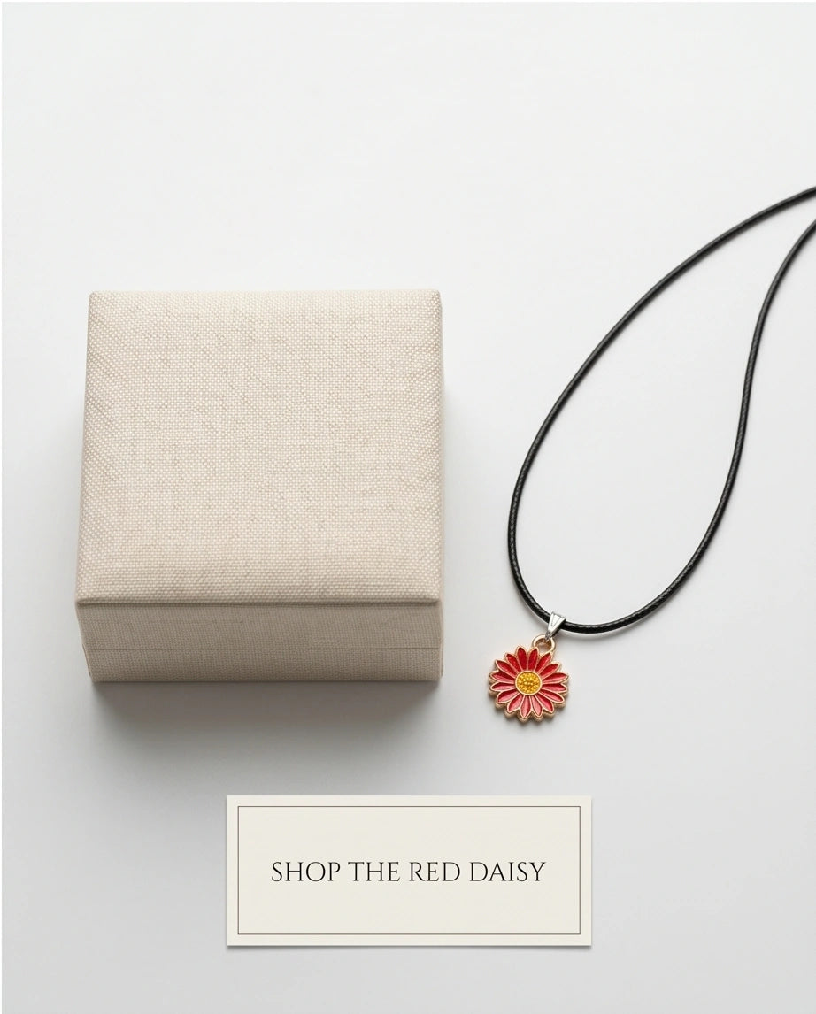 Gold and Red Sunflower Pendant Necklace