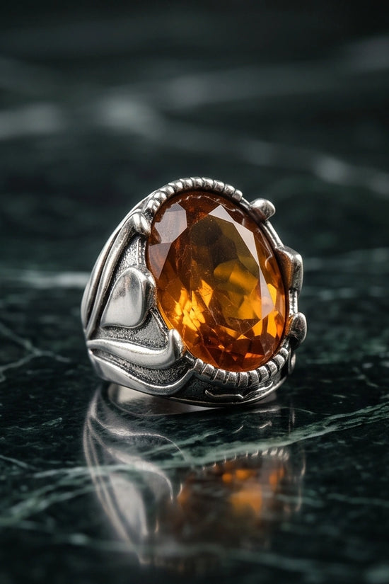 Sovereign Amber Hearth Silver Ring