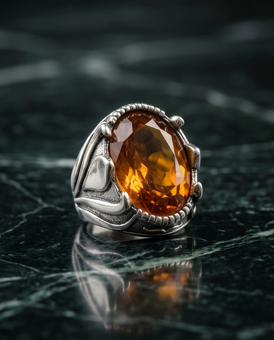Sovereign Amber Hearth Silver Ring