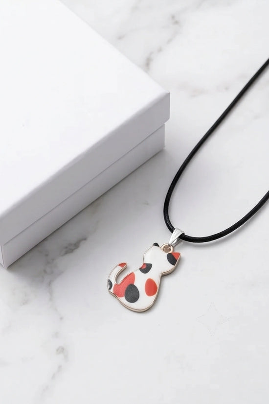Artistic Calico Cat Silhouette Pendant Necklace