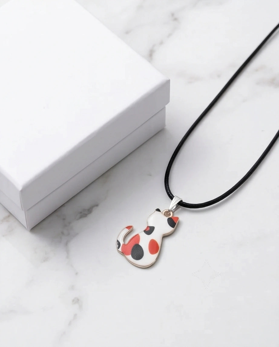 Artistic Calico Cat Silhouette Pendant Necklace