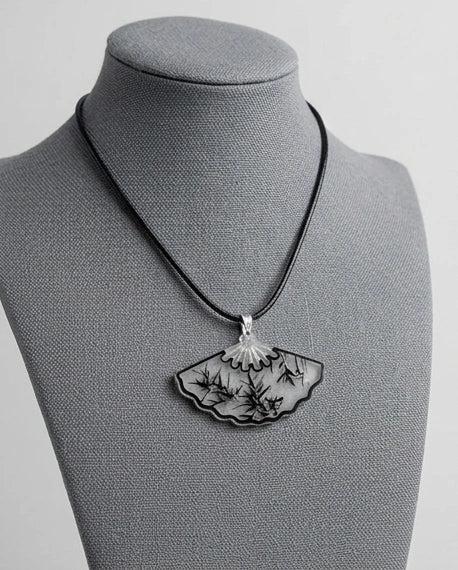 Artistic Bamboo Fan Pendant Necklace