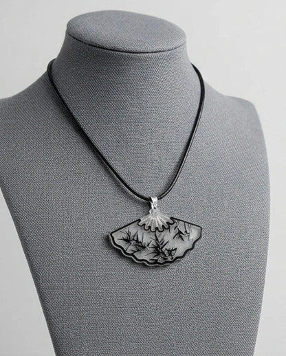 Artistic Bamboo Fan Pendant Necklace