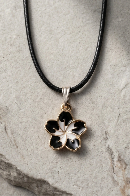 Gold and Black Frangipani Flower Necklace