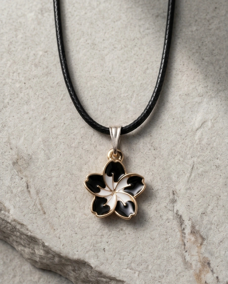 Gold and Black Frangipani Flower Necklace