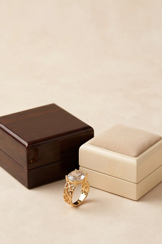 Gold Plated Clear Crystal Filigree Heart Ring