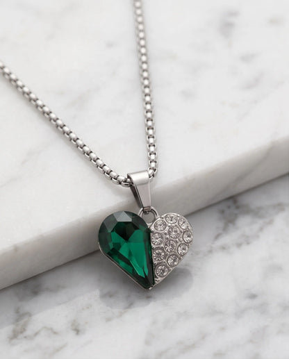 Silver Emerald Heart Pavé Pendant Necklace