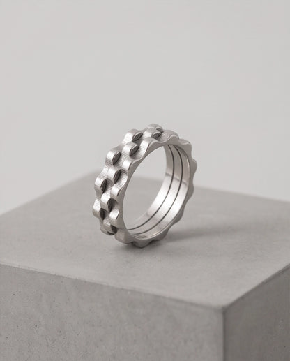 Industrial Cogwheel Scalloped Silver Band
