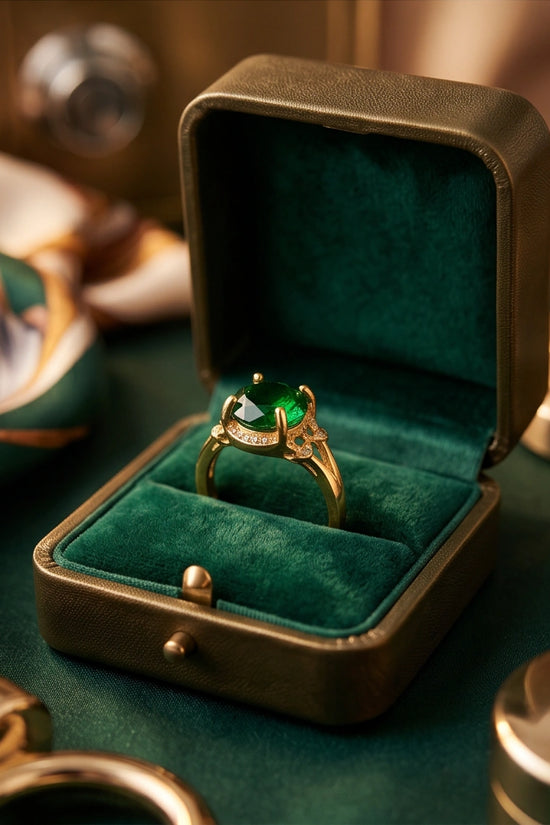 Golden Verdant Emerald Solis Ring