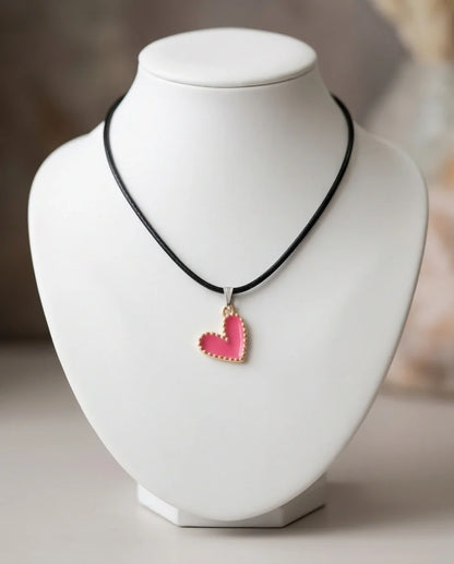 Gold and Pink Beaded Heart Necklace