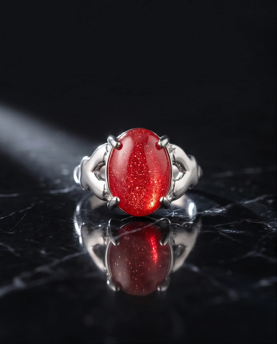 Majestic Lion Red Goldstone Ring
