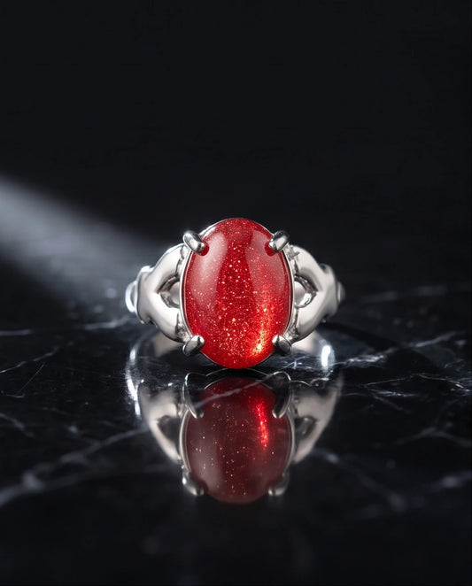 Majestic Lion Red Goldstone Ring