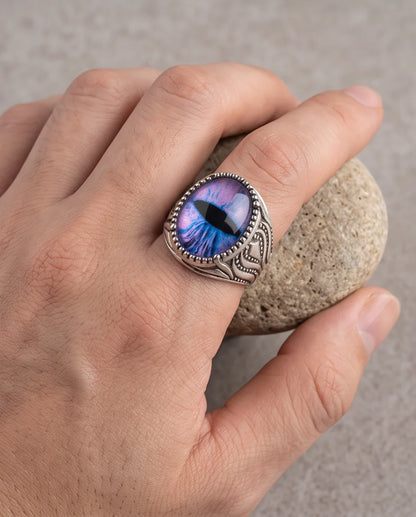 Nebula Slit-Pupil Beaded Silver Ring