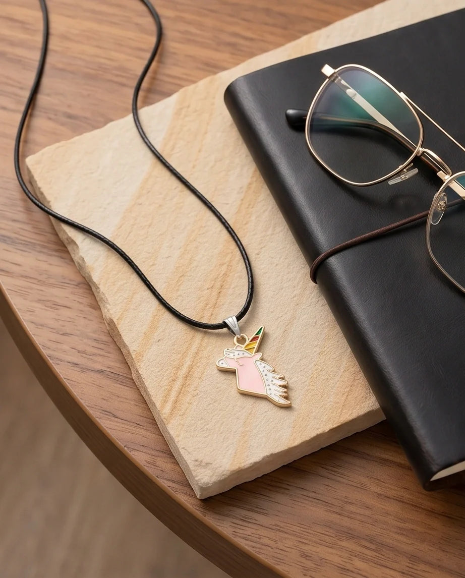 Magical Pink Unicorn Enamel Pendant Necklace