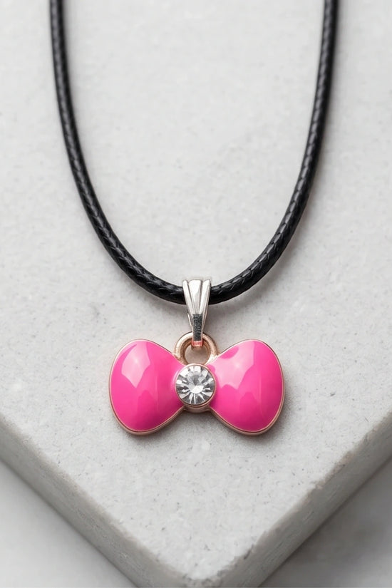 Gold and Pink Crystal Bow Necklace
