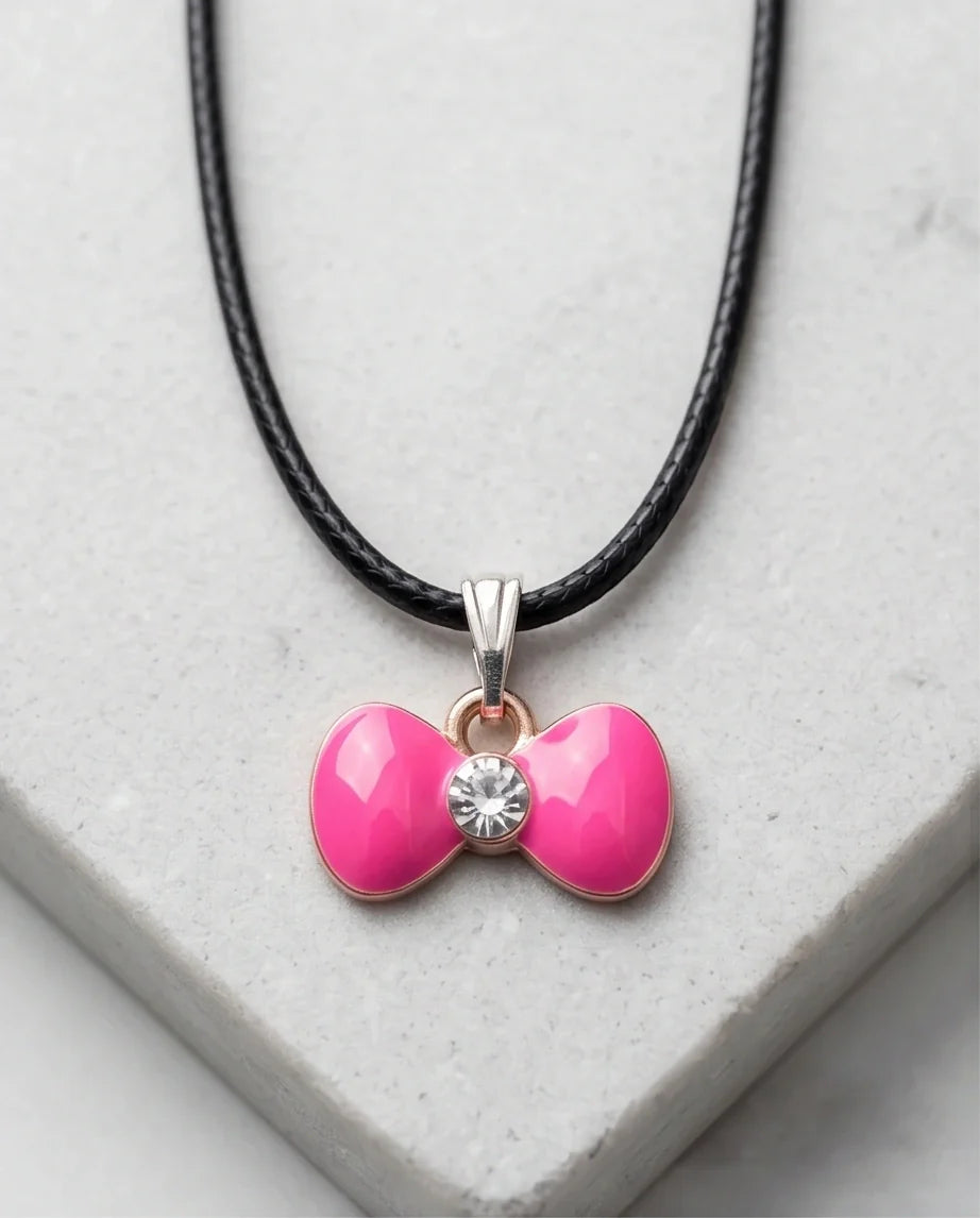 Gold and Pink Crystal Bow Necklace