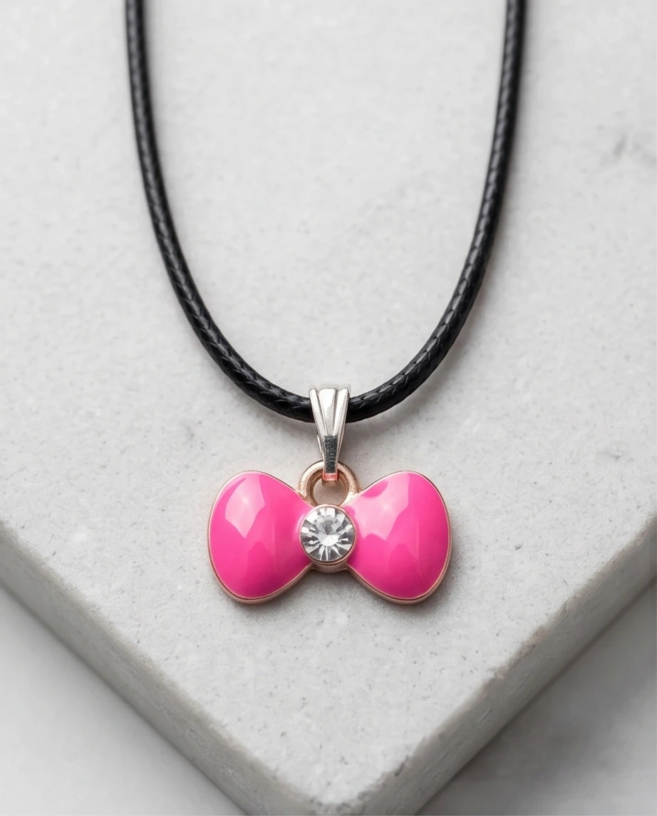 Gold and Pink Crystal Bow Necklace