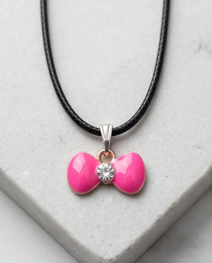 Gold and Pink Crystal Bow Necklace