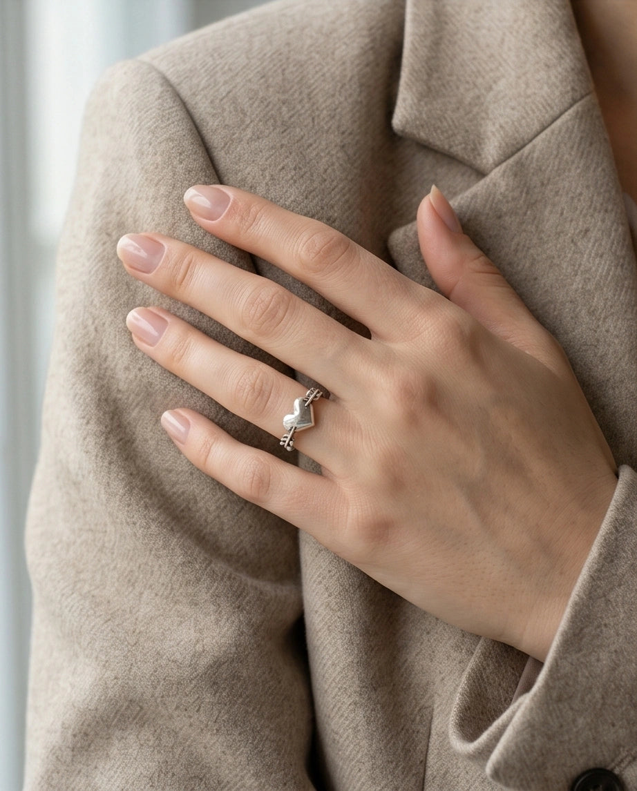 Sterling Silver Cupid's Arrow Heart Ring
