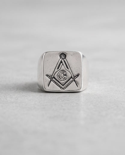 Masonic Square and Compasses Signet Silver Ring