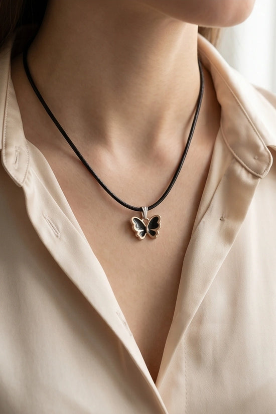 Gold and Black Butterfly Pendant Necklace