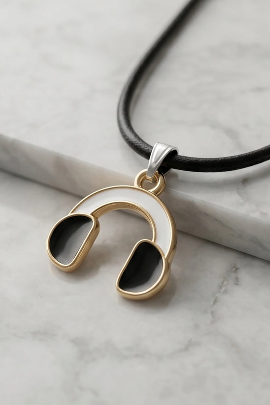 Gold and Black Headphones Necklace