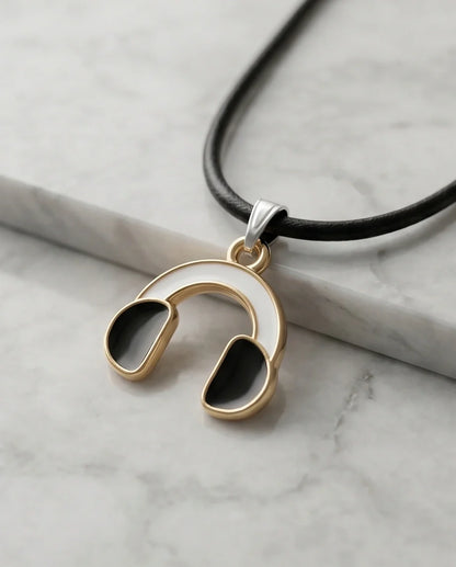 Gold and Black Headphones Necklace