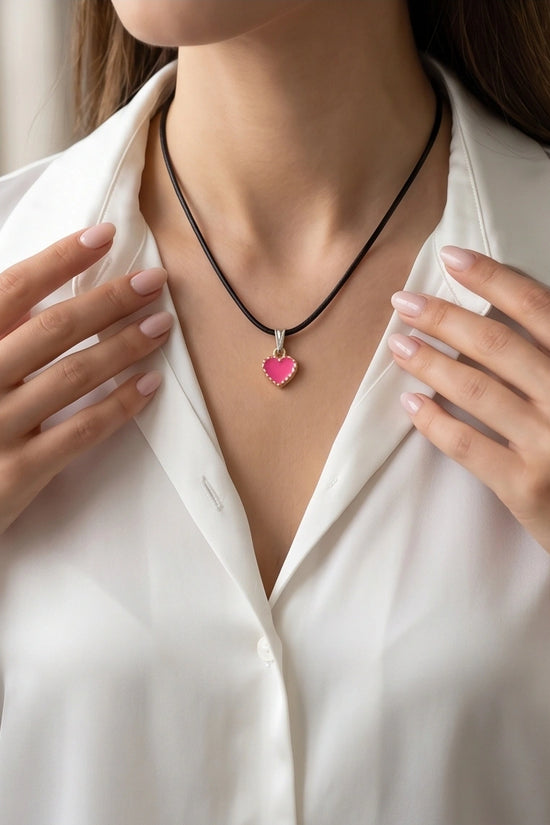 Gold and Pink Beaded Heart Necklace