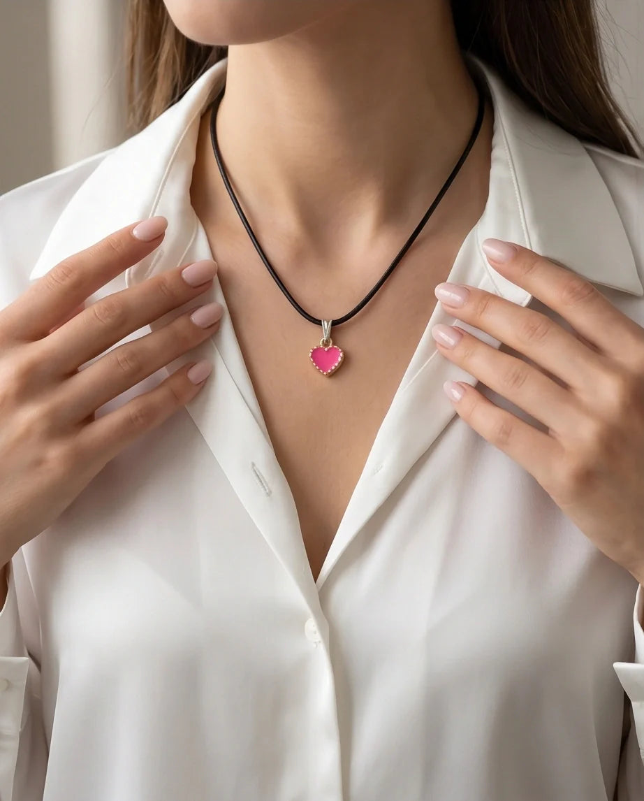 Gold and Pink Beaded Heart Necklace