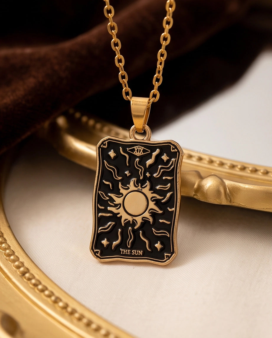 Gold "The Sun" Tarot Card Pendant Necklace