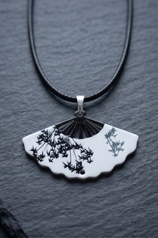 Artistic Monochrome Folding Fan Pendant Necklace