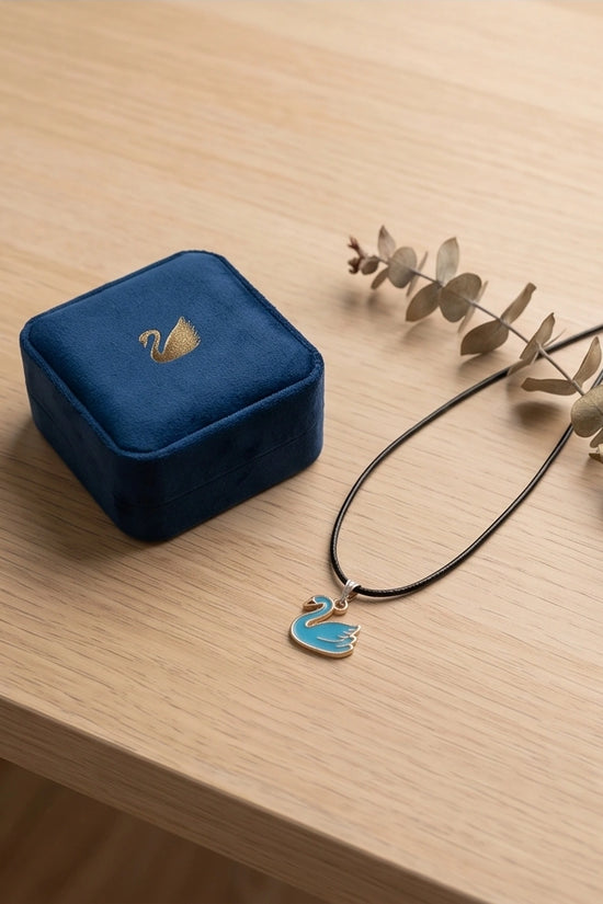 Gold and Turquoise Blue Swan Necklace
