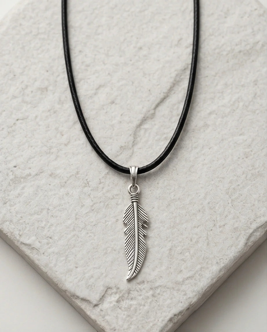 Silver Curved Retro Feather Necklace