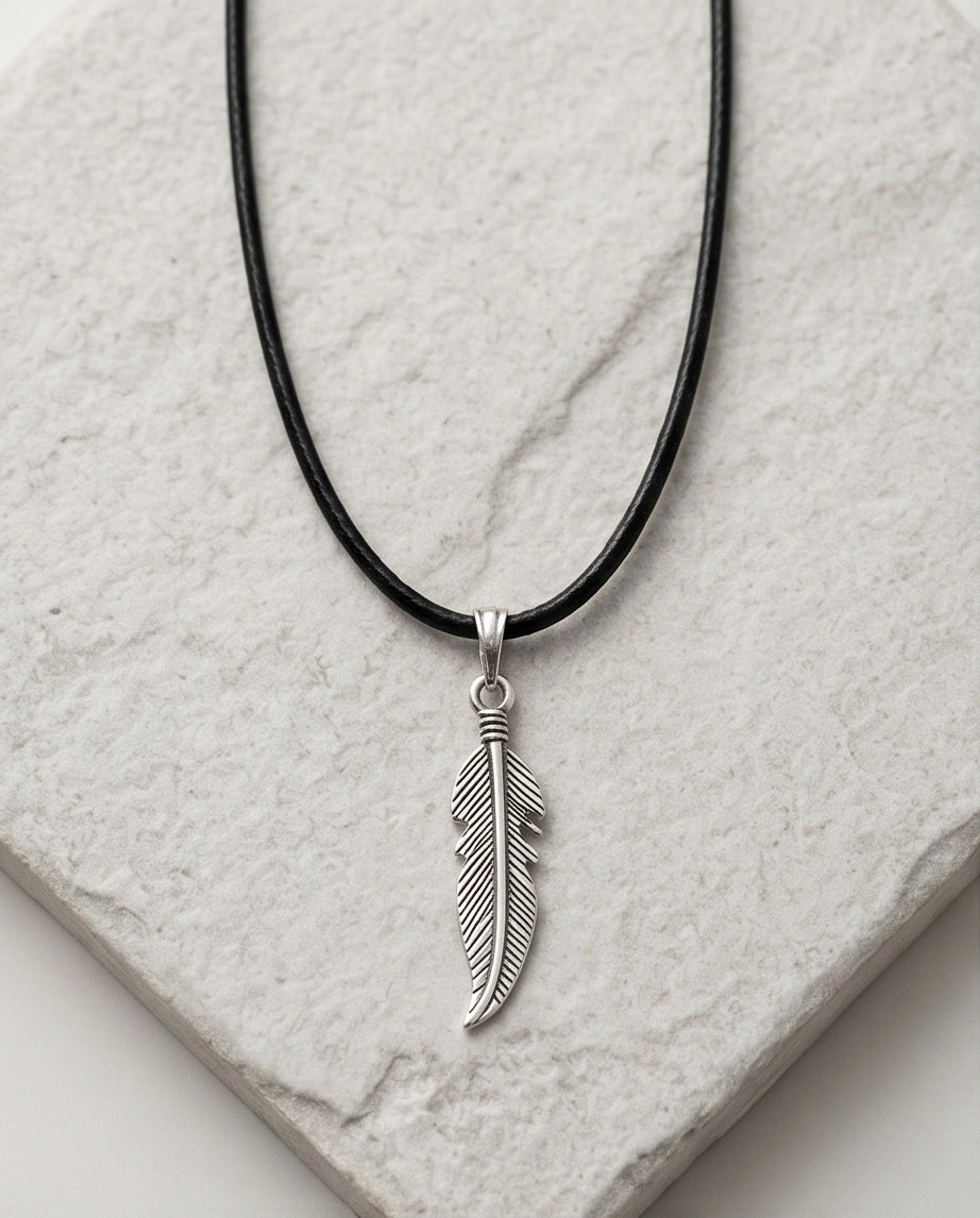 Silver Curved Retro Feather Necklace