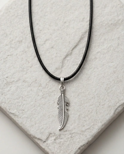 Silver Curved Retro Feather Necklace