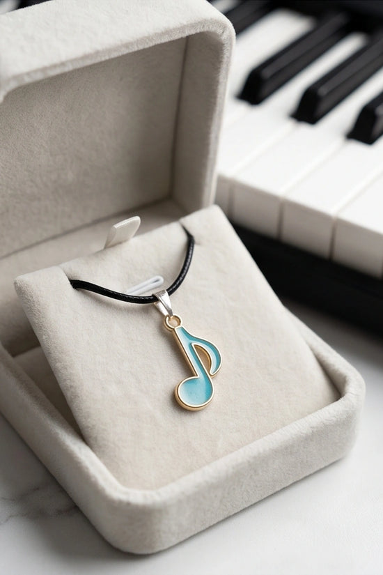 Gold and Turquoise Eighth Note Necklace