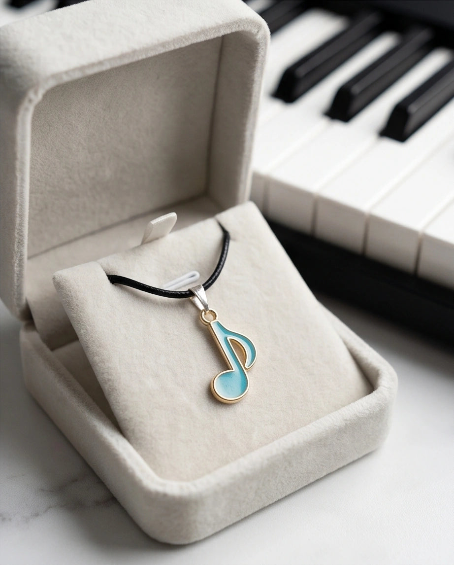 Gold and Turquoise Eighth Note Necklace