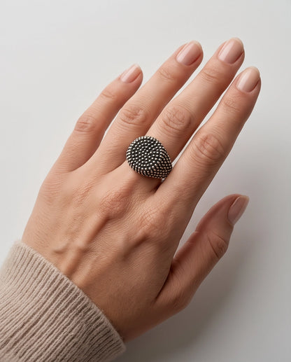 Pointillist Dotted Domed Signet Silver Ring