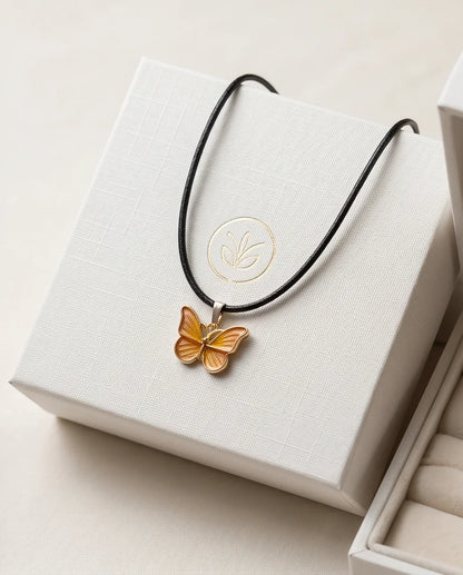 Gold & Amber Butterfly Pendant Necklace