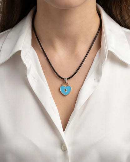 Gold and Pastel Blue Heart Lock Necklace