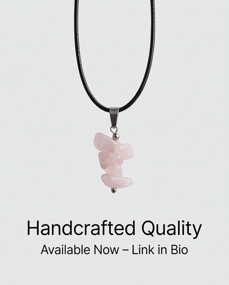 Silver Stacked Raw Rose Quartz Chip Stone Pendant Necklace