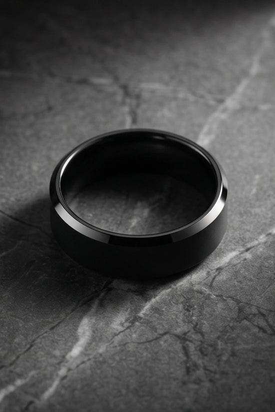 Minimalist Matte Black Beveled Band Ring