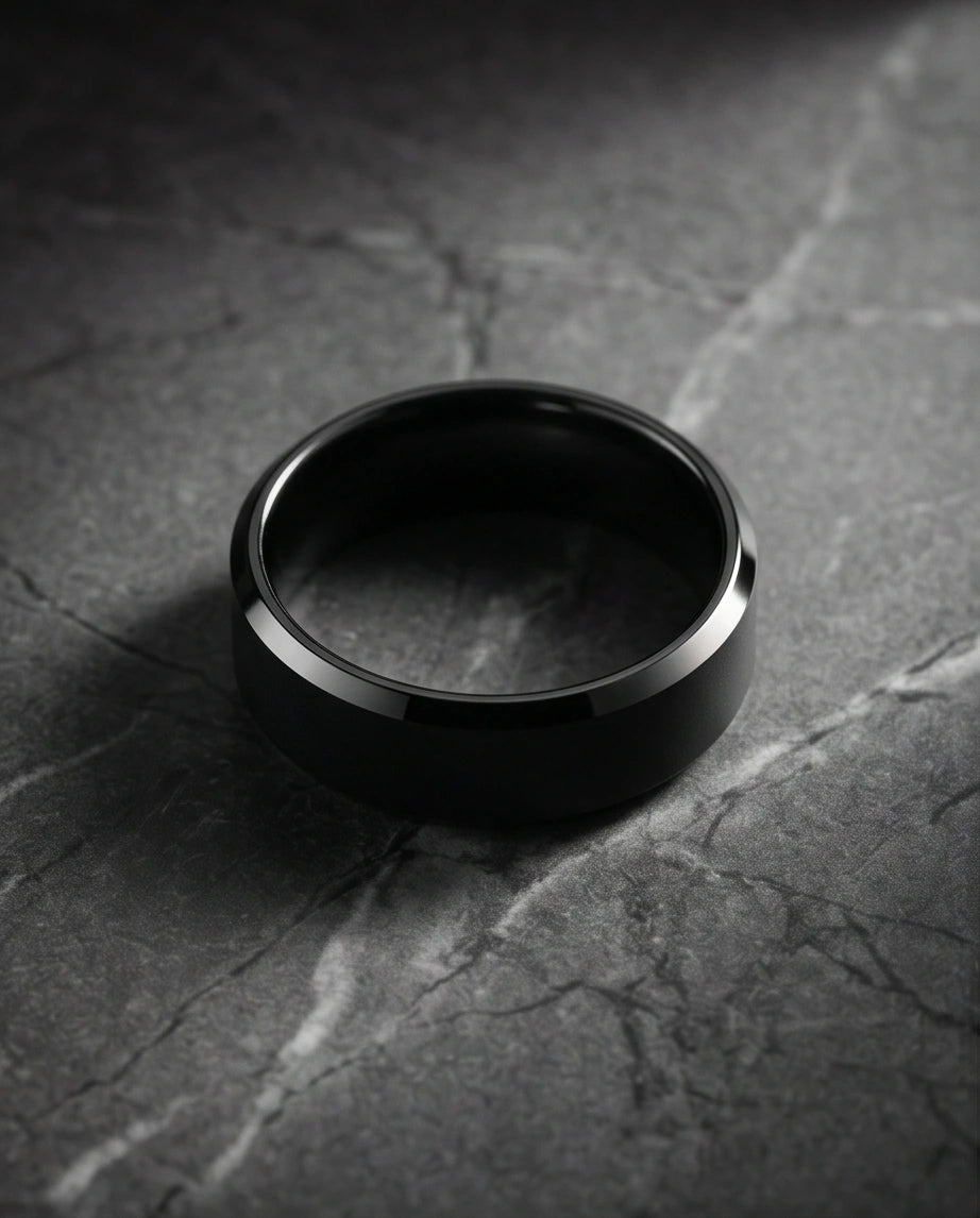 Minimalist Matte Black Beveled Band Ring