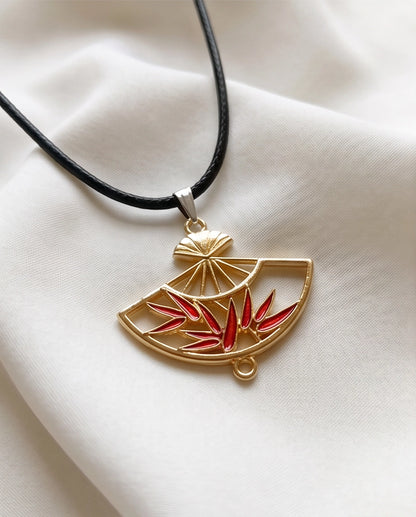 Asian Folding Fan Pendant Necklace