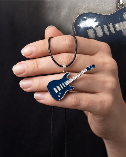 Navy Blue and Silver Electric Guitar Cord Necklace