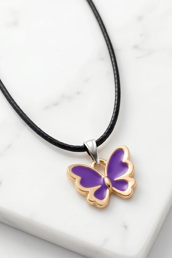 Vibrant Purple Butterfly Enamel Pendant Necklace
