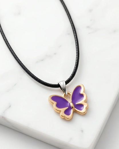 Vibrant Purple Butterfly Enamel Pendant Necklace