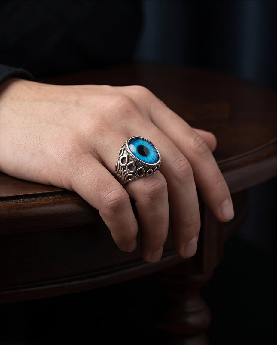 Azure Teardrop Link Ocular Silver Ring